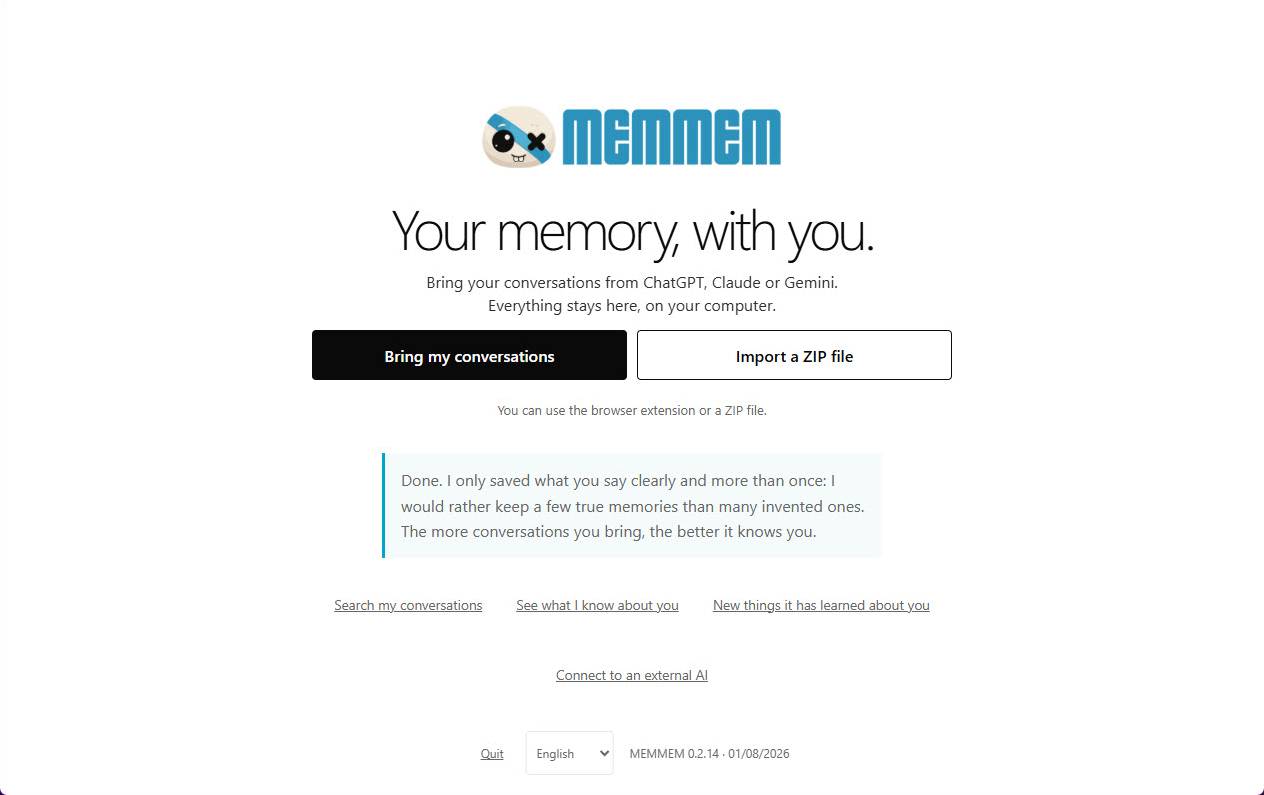 Primera pantalla de MEMMEM: Your memory, with you